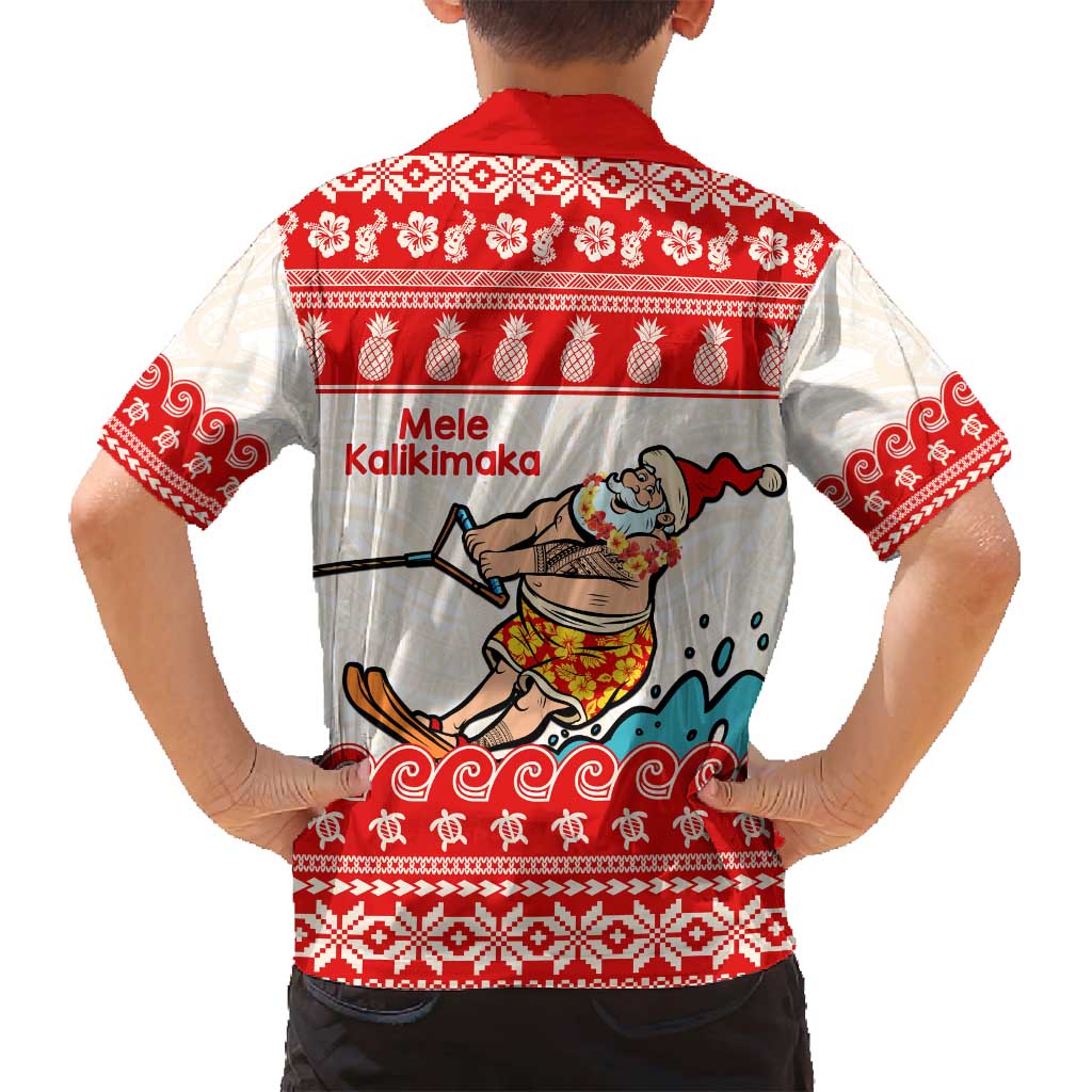 Mele Kalikimaka Hawaii Family Matching Long Sleeve Bodycon Dress and Hawaiian Shirt Water-skiing Santa Tropical Vibes