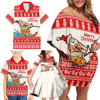 Mele Kalikimaka Hawaii Family Matching Off Shoulder Short Dress and Hawaiian Shirt Water-skiing Santa Tropical Vibes LT14 - Polynesian Pride