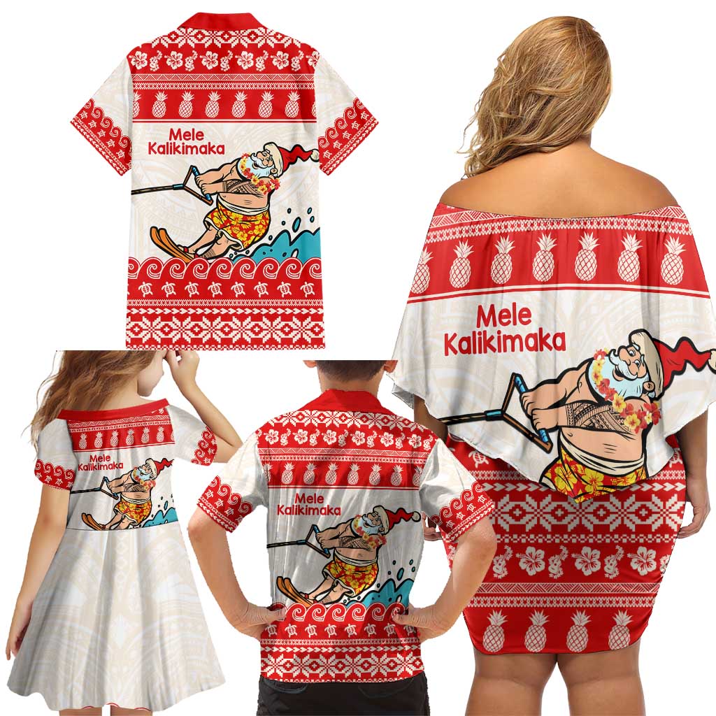 Mele Kalikimaka Hawaii Family Matching Off Shoulder Short Dress and Hawaiian Shirt Water-skiing Santa Tropical Vibes LT14 - Polynesian Pride