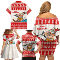 Mele Kalikimaka Hawaii Family Matching Off Shoulder Short Dress and Hawaiian Shirt Water-skiing Santa Tropical Vibes LT14 - Polynesian Pride