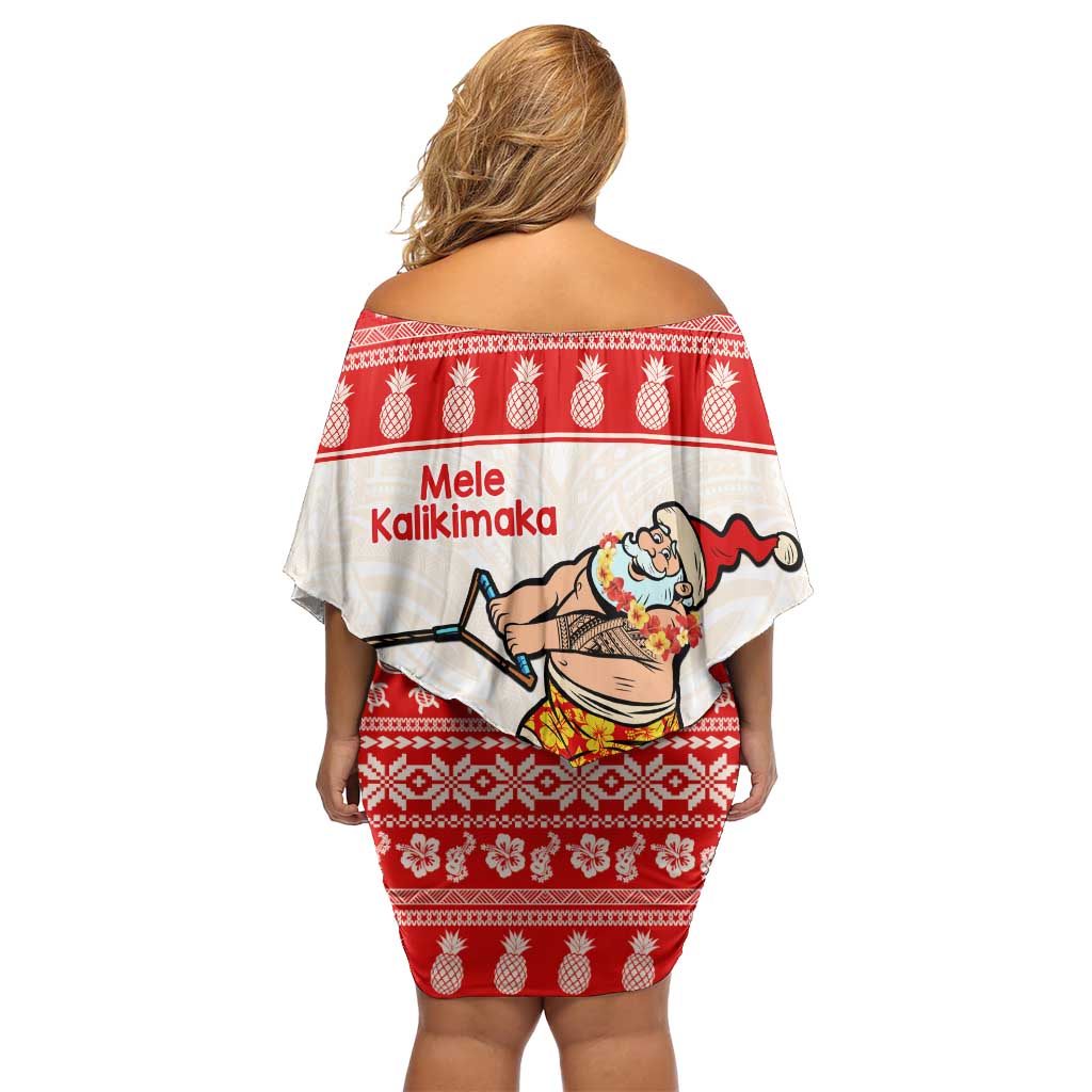 Mele Kalikimaka Hawaii Family Matching Off Shoulder Short Dress and Hawaiian Shirt Water-skiing Santa Tropical Vibes LT14 - Polynesian Pride