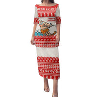 Mele Kalikimaka Hawaii Family Matching Puletasi and Hawaiian Shirt Water-skiing Santa Tropical Vibes LT14 Mom's Dress Red - Polynesian Pride
