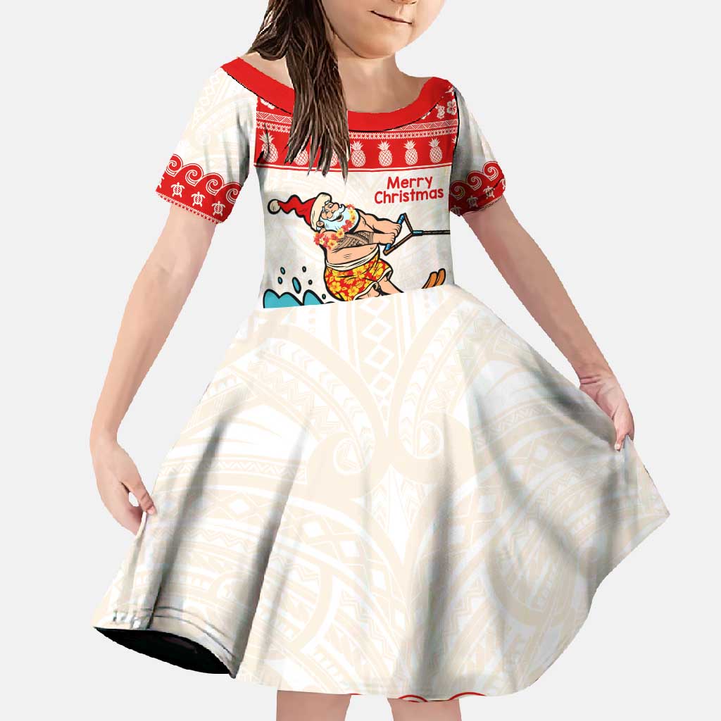 Mele Kalikimaka Hawaii Family Matching Tank Maxi Dress and Hawaiian Shirt Water-skiing Santa Tropical Vibes LT14 Daughter's Dress Red - Polynesian Pride