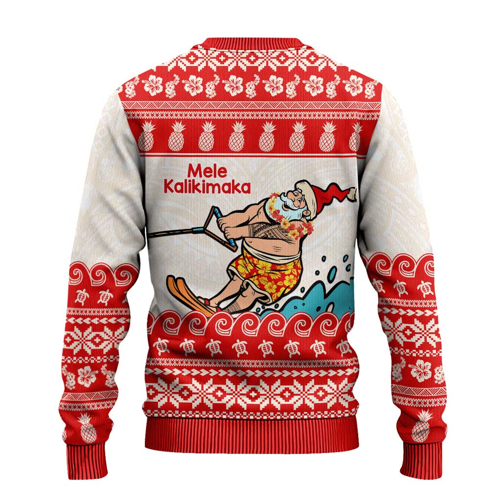 Mele Kalikimaka Hawaii Ugly Christmas Sweater Water-skiing Santa Tropical Vibes