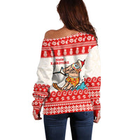 Mele Kalikimaka Hawaii Off Shoulder Sweater Water-skiing Santa Tropical Vibes LT14 - Polynesian Pride