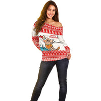 Mele Kalikimaka Hawaii Off Shoulder Sweater Water-skiing Santa Tropical Vibes LT14 - Polynesian Pride