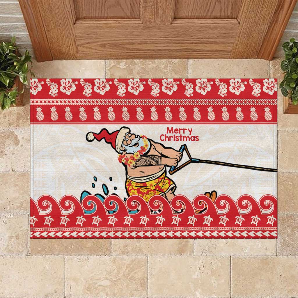 Mele Kalikimaka Hawaii Rubber Doormat Water-skiing Santa Tropical Vibes