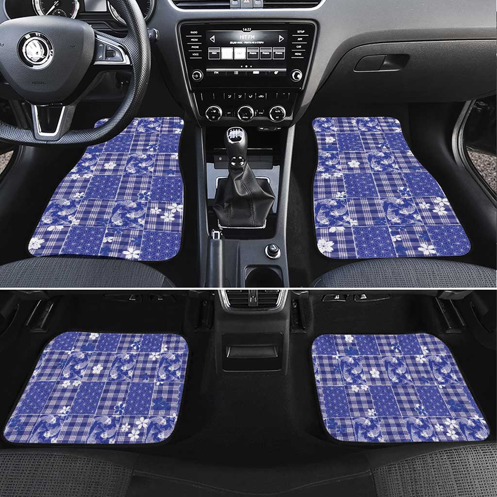 Blue Palaka Japanese Patterns Car Mats Koi Fish Asanoha Sakura Patchwork Stylized - Polynesian Pride
