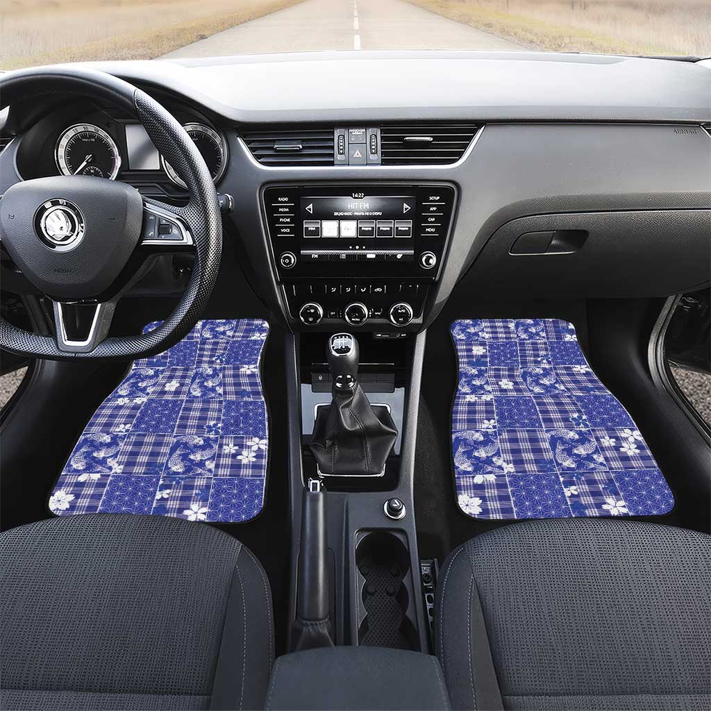 Blue Palaka Japanese Patterns Car Mats Koi Fish Asanoha Sakura Patchwork Stylized - Polynesian Pride