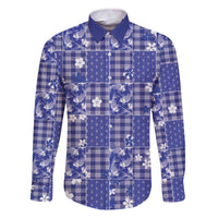 Blue Palaka Japanese Patterns Family Matching Off The Shoulder Long Sleeve Dress and Hawaiian Shirt Koi Fish Asanoha Sakura Patchwork Stylized - Polynesian Pride