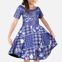 Blue Palaka Japanese Patterns Family Matching Off Shoulder Maxi Dress and Hawaiian Shirt Koi Fish Asanoha Sakura Patchwork Stylized - Polynesian Pride