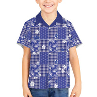 Blue Palaka Japanese Patterns Family Matching Summer Maxi Dress and Hawaiian Shirt Koi Fish Asanoha Sakura Patchwork Stylized - Polynesian Pride