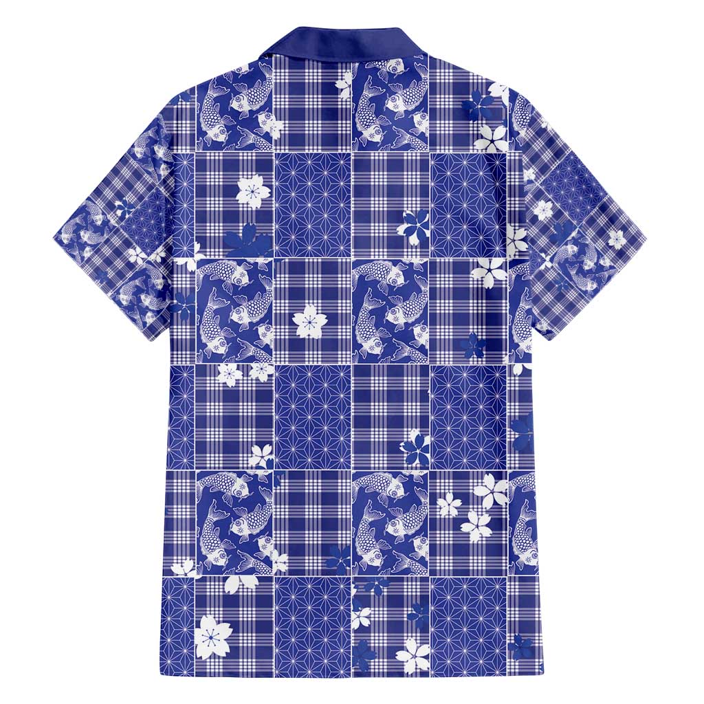 Blue Palaka Japanese Patterns Family Matching Tank Maxi Dress and Hawaiian Shirt Koi Fish Asanoha Sakura Patchwork Stylized - Polynesian Pride