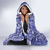 Blue Palaka Japanese Patterns Hooded Blanket Koi Fish Asanoha Sakura Patchwork Stylized - Polynesian Pride