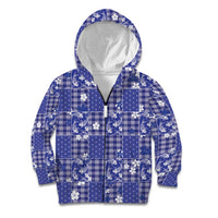 Blue Palaka Japanese Patterns Kid Hoodie Koi Fish Asanoha Sakura Patchwork Stylized LT14 Zip Hoodie Blue - Polynesian Pride