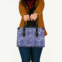 Blue Palaka Japanese Patterns Leather Bag Koi Fish Asanoha Sakura Patchwork Stylized - Polynesian Pride
