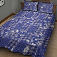 Blue Palaka Japanese Patterns Quilt Bed Set Koi Fish Asanoha Sakura Patchwork Stylized LT14 - Polynesian Pride