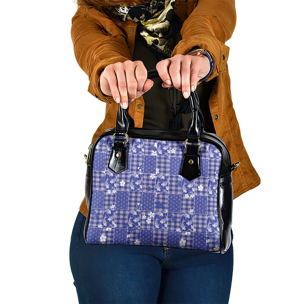 Blue Palaka Japanese Patterns Shoulder Handbag Koi Fish Asanoha Sakura Patchwork Stylized - Polynesian Pride