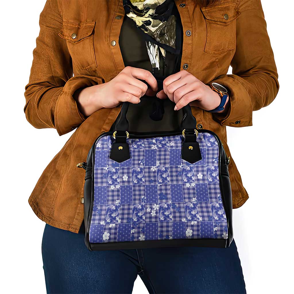 Blue Palaka Japanese Patterns Shoulder Handbag Koi Fish Asanoha Sakura Patchwork Stylized - Polynesian Pride