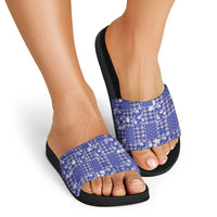 Blue Palaka Japanese Patterns Slide Sandals Koi Fish Asanoha Sakura Patchwork Stylized - Polynesian Pride