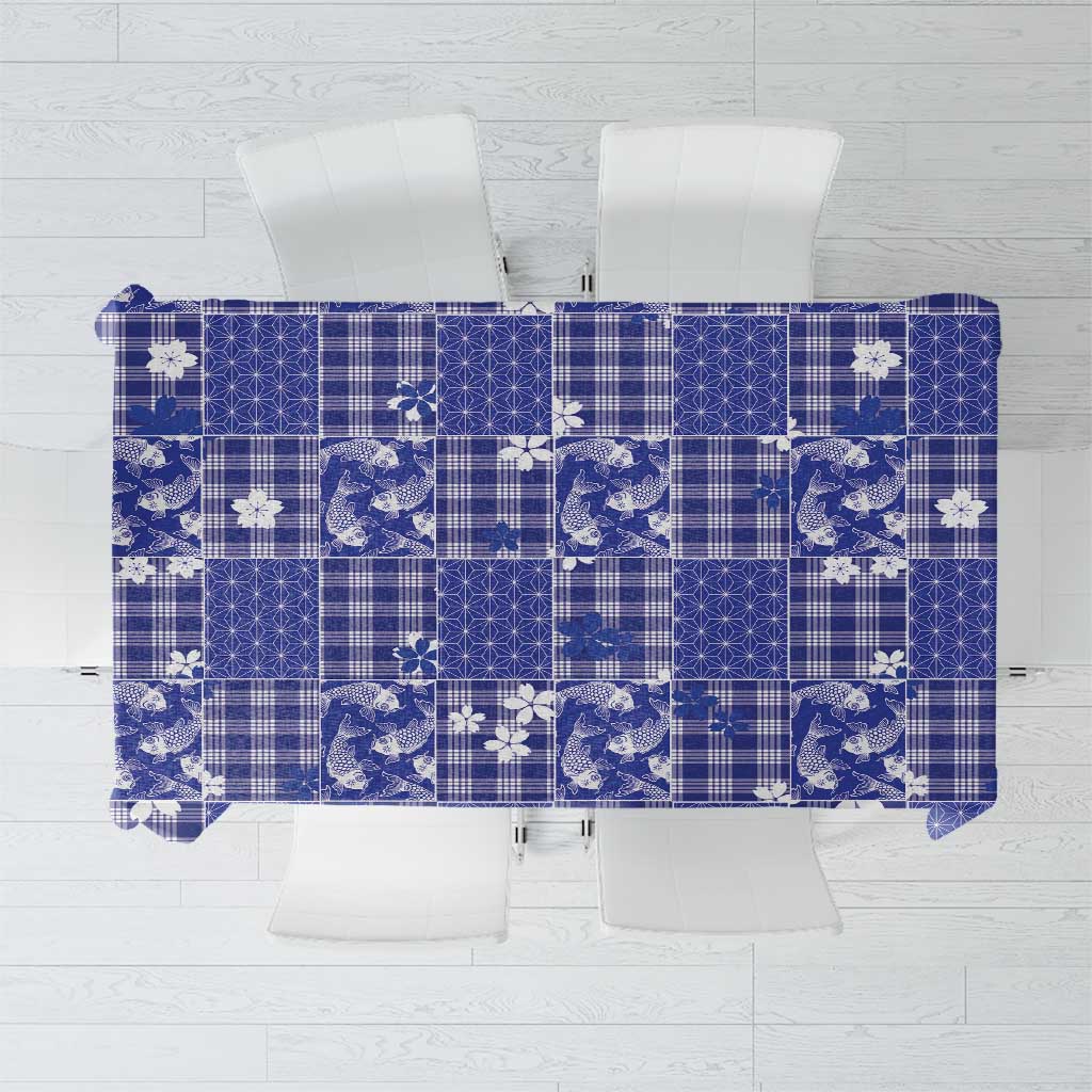 Blue Palaka Japanese Patterns Tablecloth Koi Fish Asanoha Sakura Patchwork Stylized LT14 Blue - Polynesian Pride