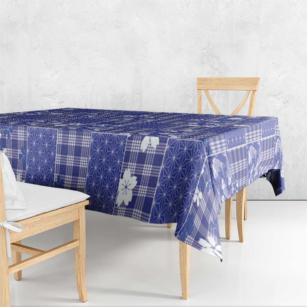 Blue Palaka Japanese Patterns Tablecloth Koi Fish Asanoha Sakura Patchwork Stylized - Polynesian Pride