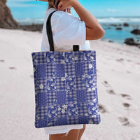 Blue Palaka Japanese Patterns Tote Bag Koi Fish Asanoha Sakura Patchwork Stylized LT14 - Polynesian Pride