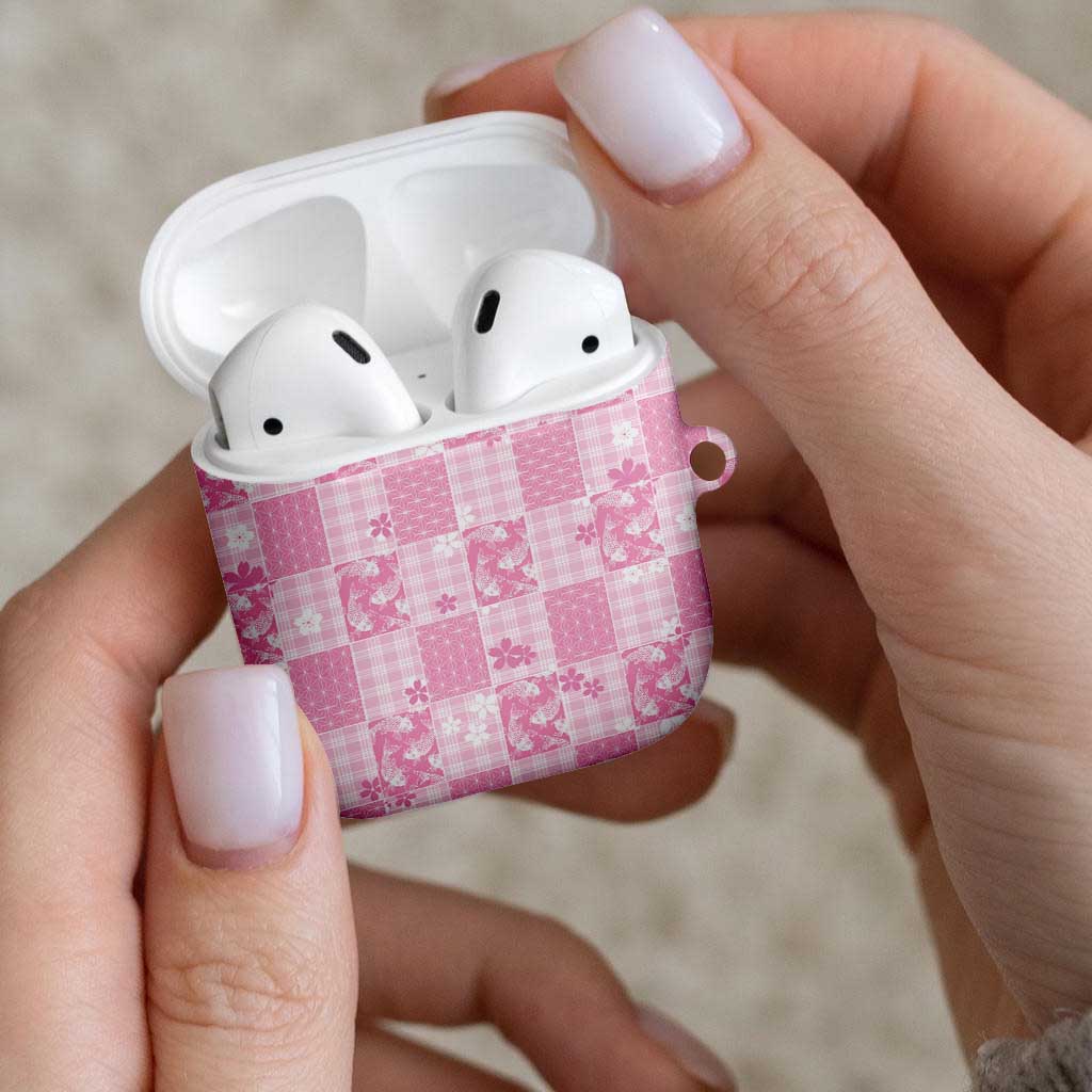 Pink Palaka Japanese Patterns AirPods Case Koi Fish Asanoha Sakura Patchwork Stylized - Polynesian Pride