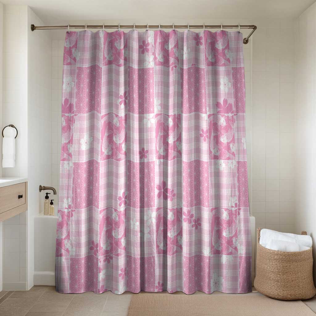 Pink Palaka Japanese Patterns Bathroom Set Koi Fish Asanoha Sakura Patchwork Stylized - Polynesian Pride