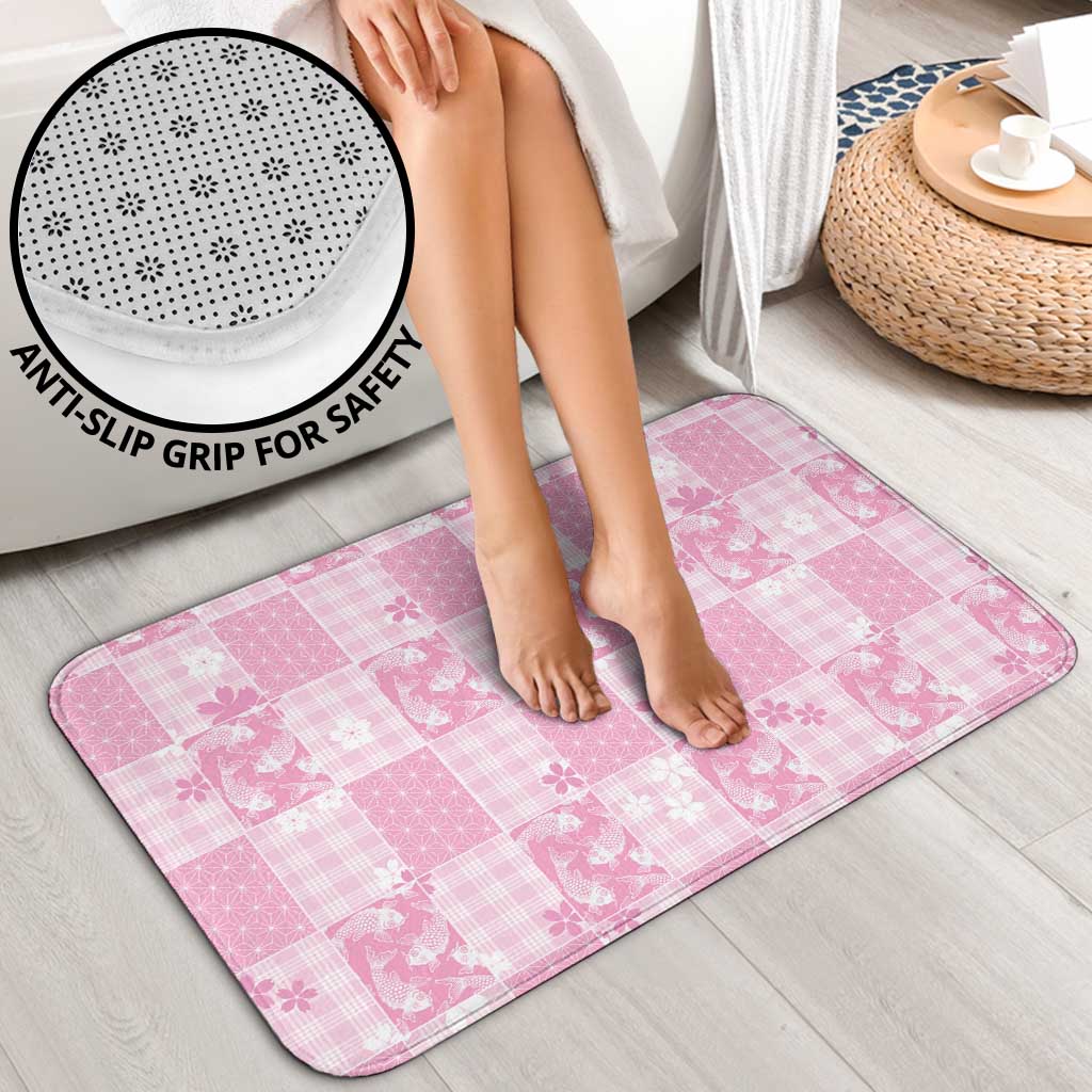 Pink Palaka Japanese Patterns Bathroom Set Koi Fish Asanoha Sakura Patchwork Stylized - Polynesian Pride