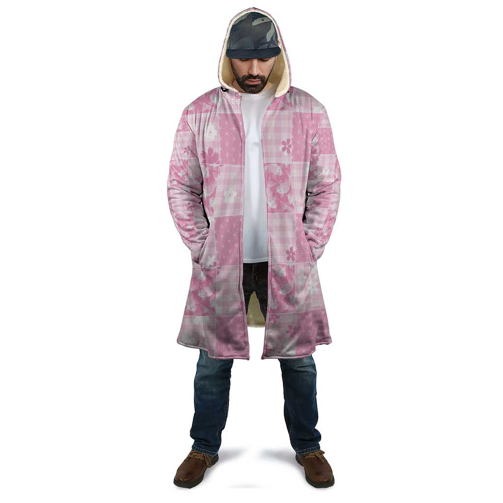 Pink Palaka Japanese Patterns Cloak Koi Fish Asanoha Sakura Patchwork Stylized - Polynesian Pride