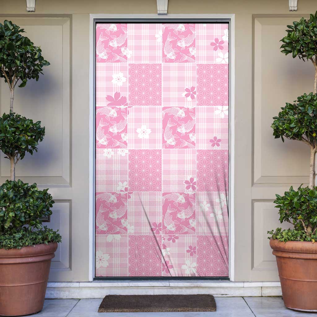 Pink Palaka Japanese Patterns Door Cover Koi Fish Asanoha Sakura Patchwork Stylized LT14 Pink - Polynesian Pride