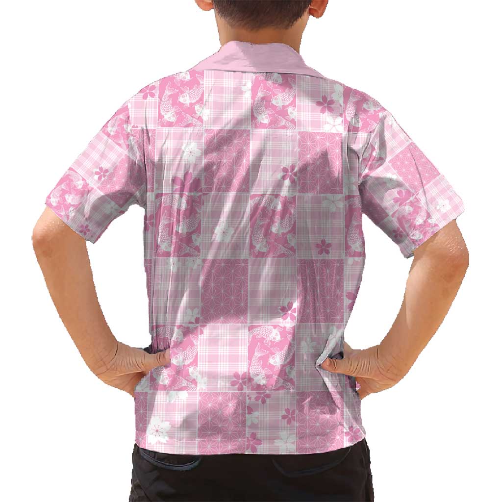 Pink Palaka Japanese Patterns Family Matching Long Sleeve Bodycon Dress and Hawaiian Shirt Koi Fish Asanoha Sakura Patchwork Stylized - Polynesian Pride