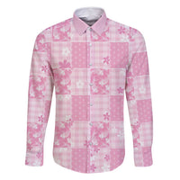 Pink Palaka Japanese Patterns Family Matching Long Sleeve Bodycon Dress and Hawaiian Shirt Koi Fish Asanoha Sakura Patchwork Stylized - Polynesian Pride