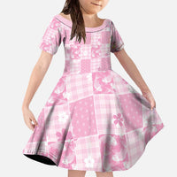 Pink Palaka Japanese Patterns Family Matching Off The Shoulder Long Sleeve Dress and Hawaiian Shirt Koi Fish Asanoha Sakura Patchwork Stylized - Polynesian Pride