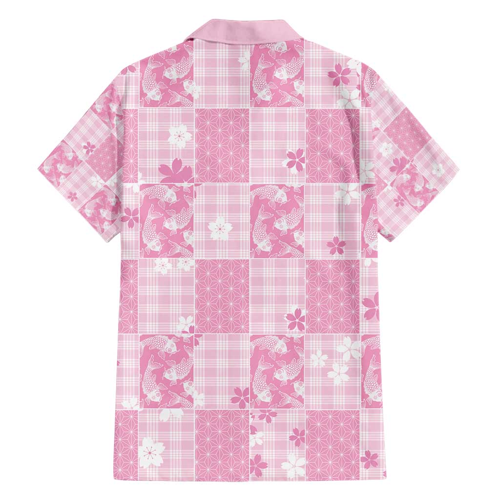 Pink Palaka Japanese Patterns Family Matching Off Shoulder Maxi Dress and Hawaiian Shirt Koi Fish Asanoha Sakura Patchwork Stylized - Polynesian Pride