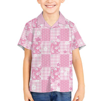Pink Palaka Japanese Patterns Family Matching Off Shoulder Maxi Dress and Hawaiian Shirt Koi Fish Asanoha Sakura Patchwork Stylized - Polynesian Pride