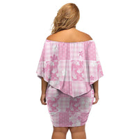Pink Palaka Japanese Patterns Family Matching Off Shoulder Short Dress and Hawaiian Shirt Koi Fish Asanoha Sakura Patchwork Stylized - Polynesian Pride