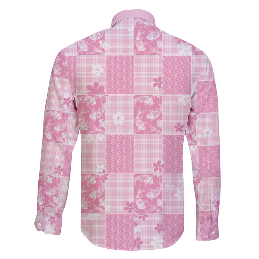Pink Palaka Japanese Patterns Family Matching Short Sleeve Bodycon Dress and Hawaiian Shirt Koi Fish Asanoha Sakura Patchwork Stylized - Polynesian Pride