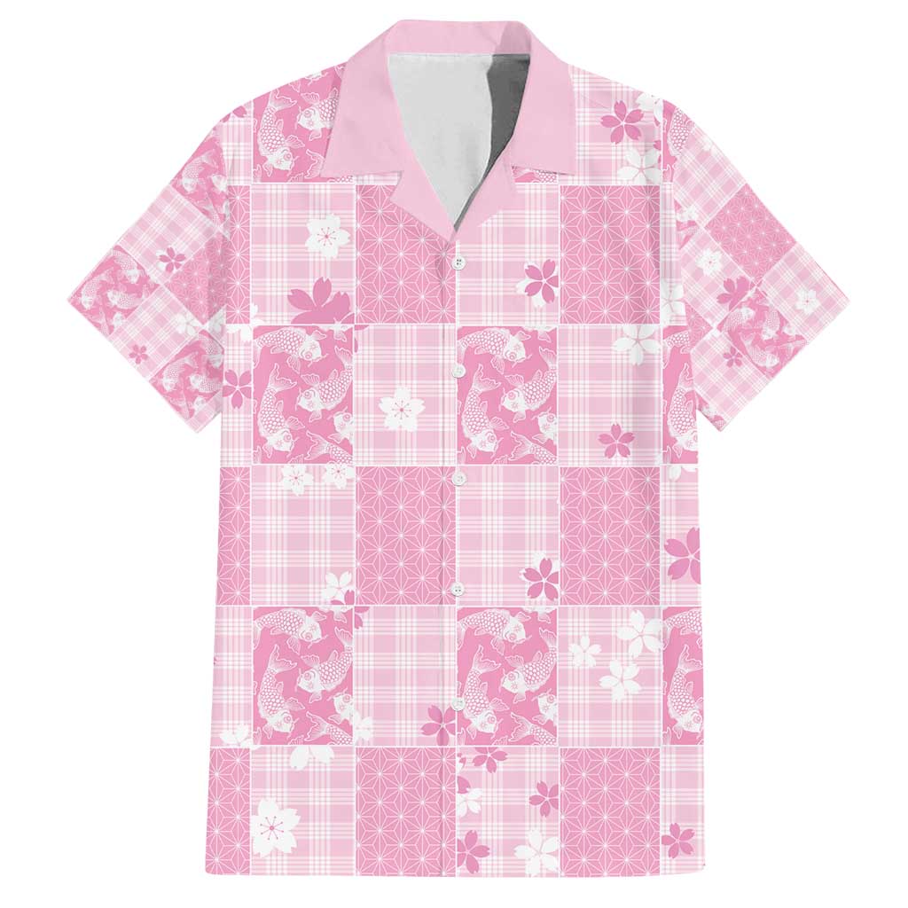 Pink Palaka Japanese Patterns Family Matching Tank Maxi Dress and Hawaiian Shirt Koi Fish Asanoha Sakura Patchwork Stylized - Polynesian Pride