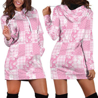 Pink Palaka Japanese Patterns Hoodie Dress Koi Fish Asanoha Sakura Patchwork Stylized - Polynesian Pride