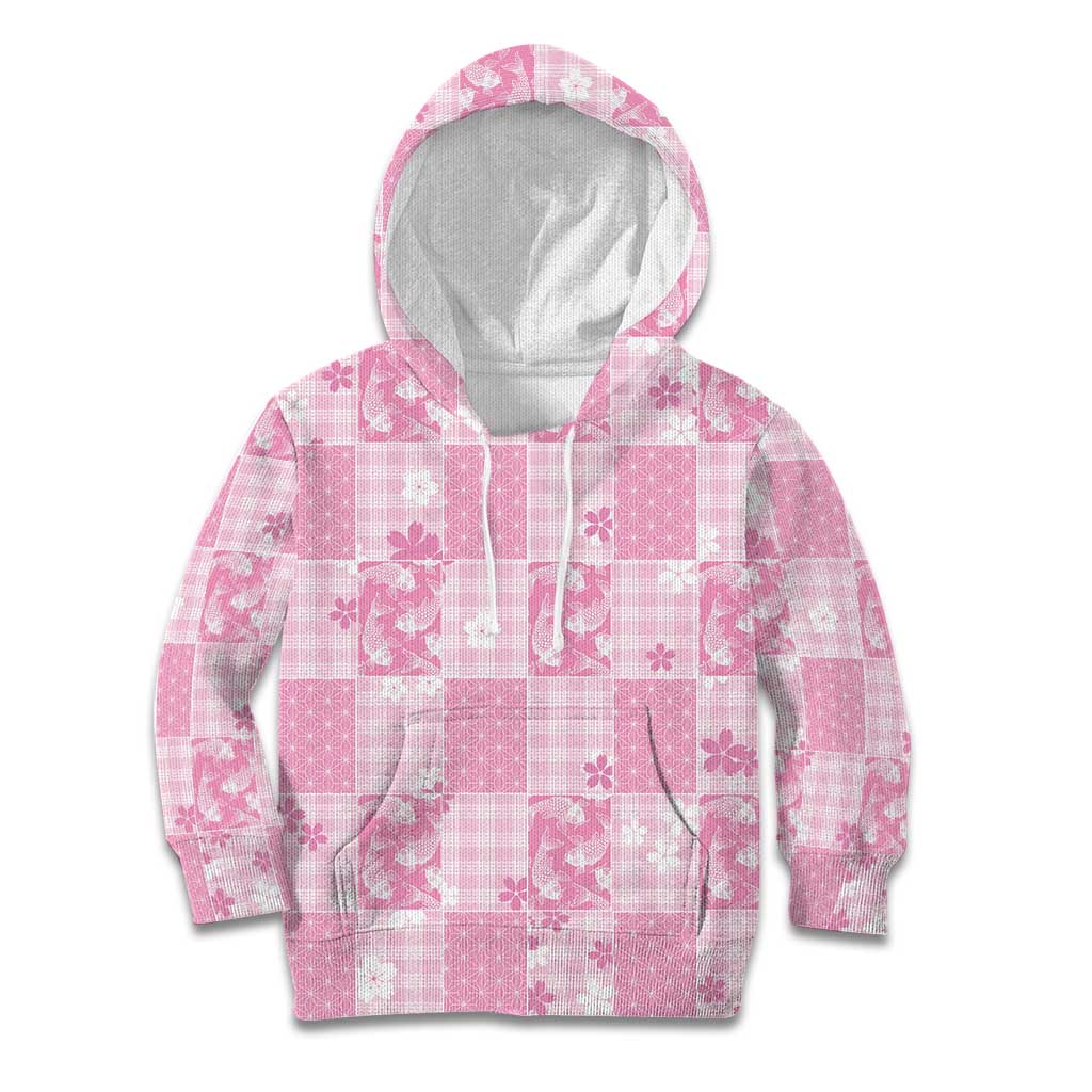 Pink Palaka Japanese Patterns Kid Hoodie Koi Fish Asanoha Sakura Patchwork Stylized LT14 Hoodie Pink - Polynesian Pride