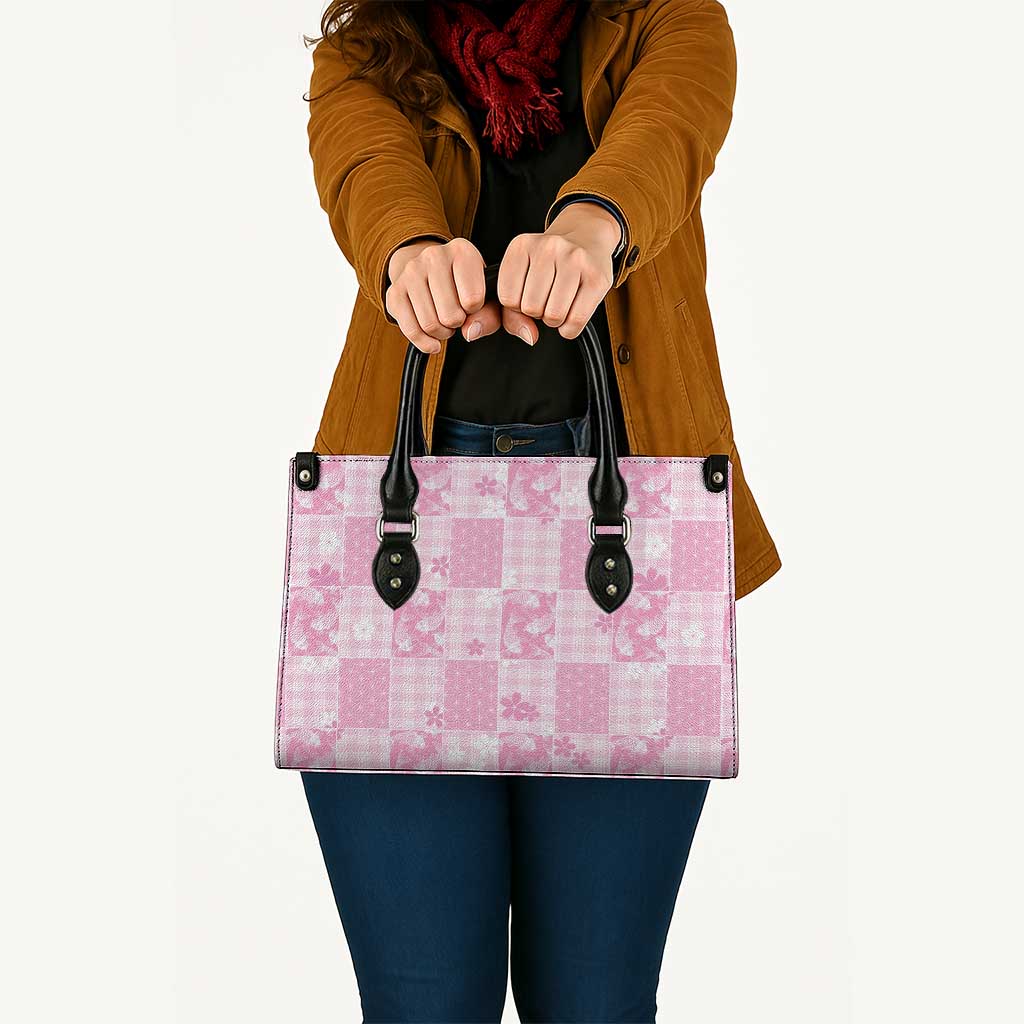 Pink Palaka Japanese Patterns Leather Bag Koi Fish Asanoha Sakura Patchwork Stylized - Polynesian Pride