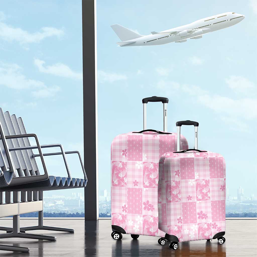 Pink Palaka Japanese Patterns Luggage Cover Koi Fish Asanoha Sakura Patchwork Stylized - Polynesian Pride