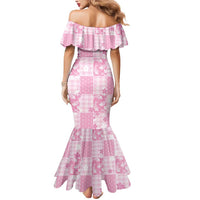 Pink Palaka Japanese Patterns Mermaid Dress Koi Fish Asanoha Sakura Patchwork Stylized - Polynesian Pride