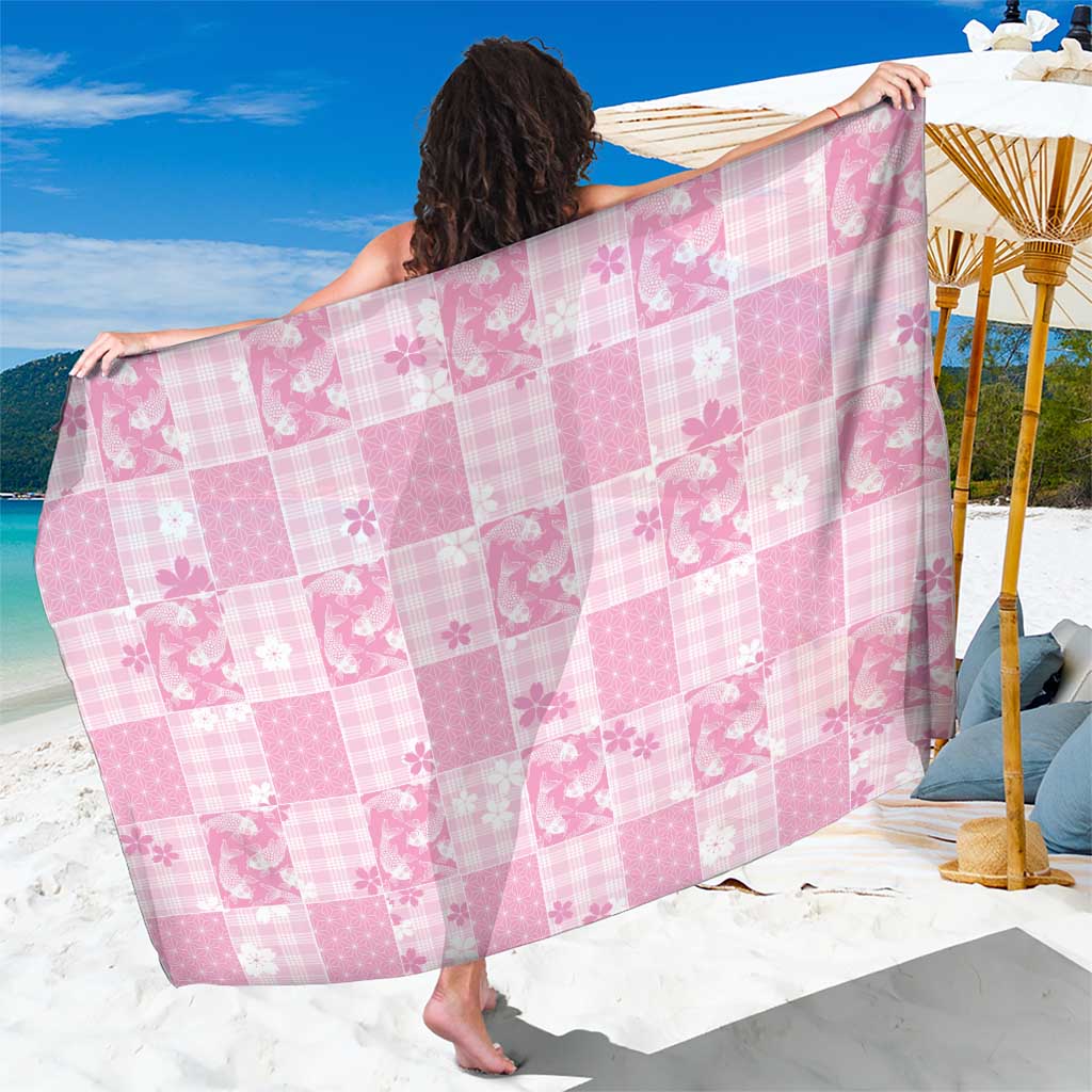 Pink Palaka Japanese Patterns Sarong Koi Fish Asanoha Sakura Patchwork Stylized - Polynesian Pride