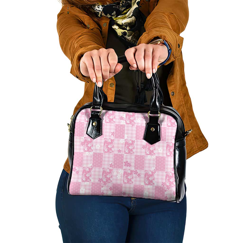 Pink Palaka Japanese Patterns Shoulder Handbag Koi Fish Asanoha Sakura Patchwork Stylized - Polynesian Pride