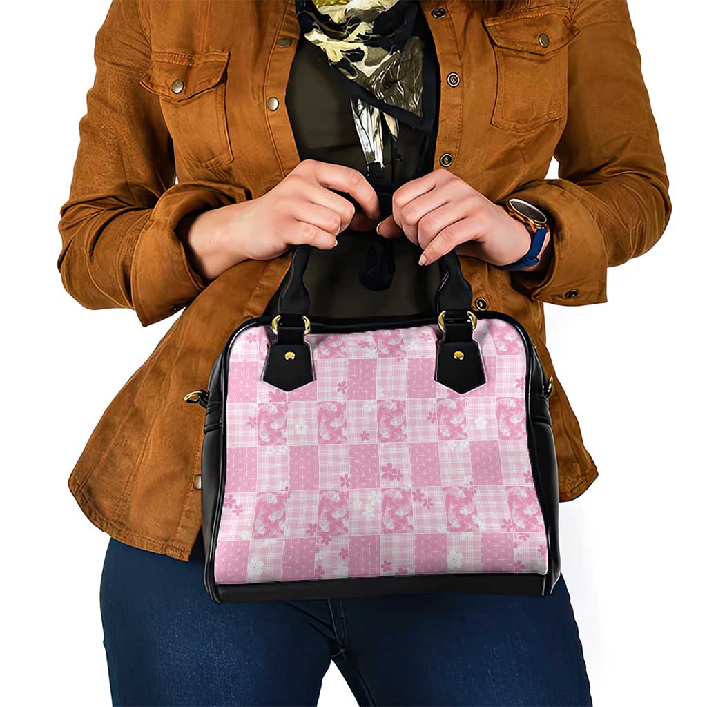 Pink Palaka Japanese Patterns Shoulder Handbag Koi Fish Asanoha Sakura Patchwork Stylized - Polynesian Pride