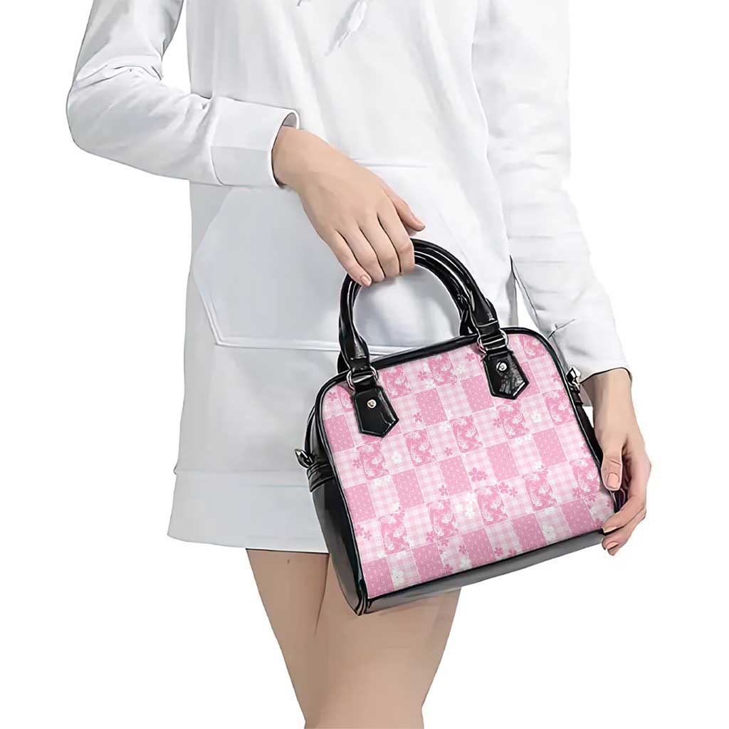 Pink Palaka Japanese Patterns Shoulder Handbag Koi Fish Asanoha Sakura Patchwork Stylized - Polynesian Pride