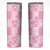 Pink Palaka Japanese Patterns Skinny Tumbler Koi Fish Asanoha Sakura Patchwork Stylized LT14 Pink - Polynesian Pride